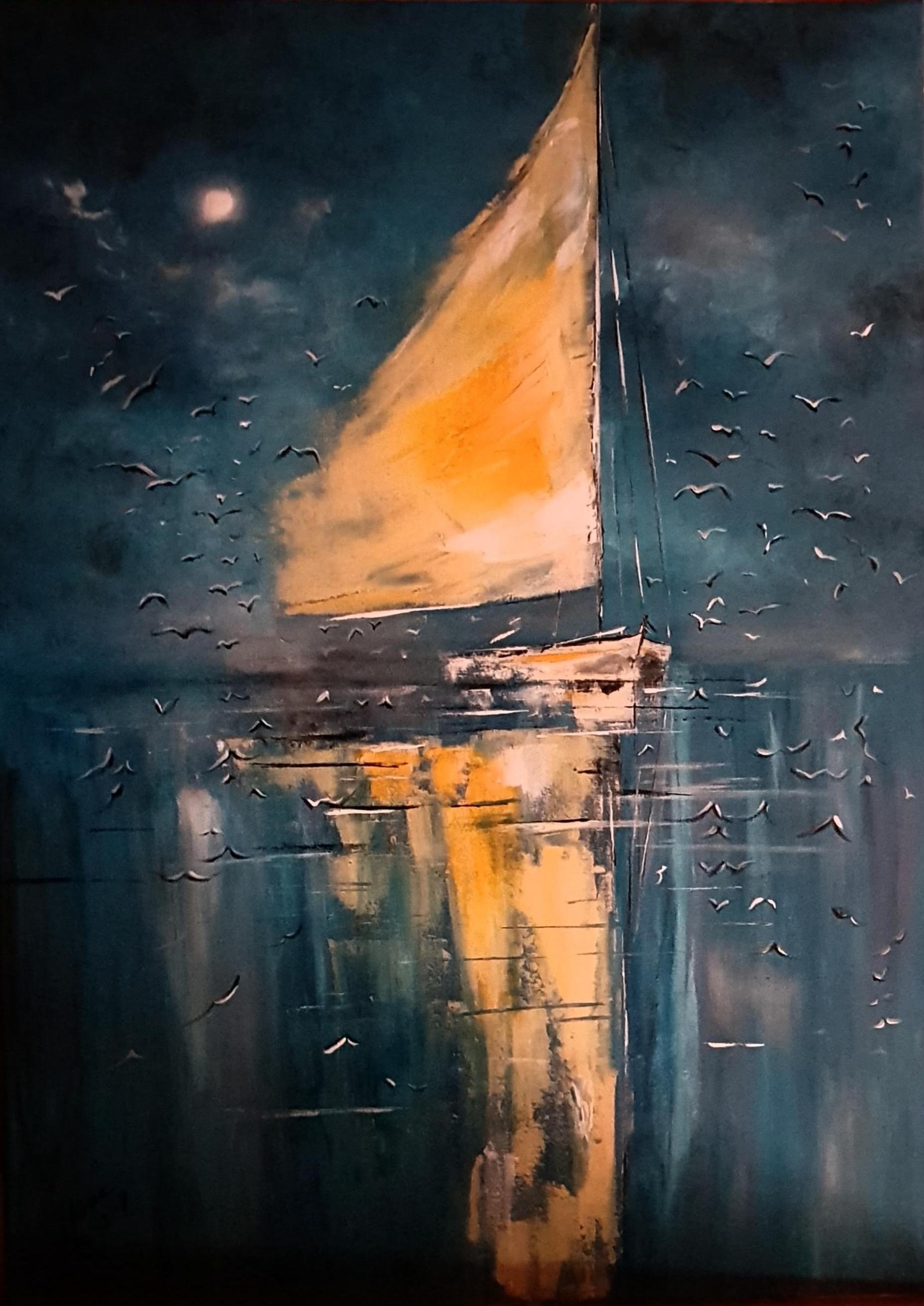 ArteDiAlina.com painting: boat and moon